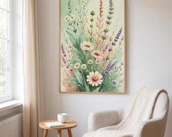 Impresión en lienzo de flores silvestres / Arte floral de pared estilo cottagecore, decoración rústica de granja