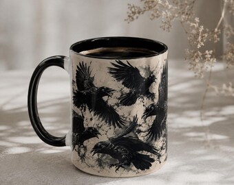 Halloween Raven Ceramic Mug, Witchy Halloween Gothic Coffee Cup, Bird Lover Gift, Halloween Mug, Halloween Gift