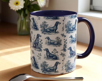 Dachshund Toile de Jouy Mug – Blue Doxie Coffee Cup
