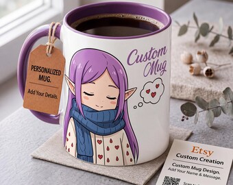 Personalized Frieren Mug | Custom Name Mug | Fantasy Anime Mug | Custom Text Gift, Anime Mug, Anime Gifts, Anime Merch, Anime Lovers