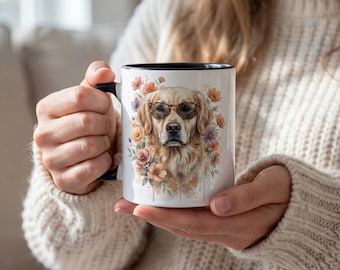 Golden Retriever Ceramic Mug | Floral Golden Retriever Coffee Mug | Dog Lover Gift | 11 oz & 15 oz Ceramic Mug
