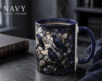 Gothic Raven Stained Ceramic Mug, Witchy Halloween Gothic Coffee Cup, Bird Lover Gift, Halloween Mug Raven Gifts Halloween Spirit