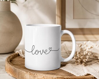 Love Script Heart Mug | Minimal Handwritten Love Ceramic Mug