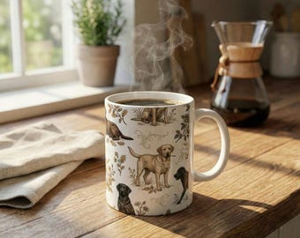 French Toile de Jouy Dog Mug | Dachshund Labrador Rottweiler | Dog Mom Coffee Cup | Sausage Dog Large Breed Lover Gift