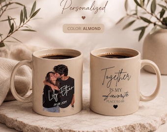 Custom Photo Mug, Personalized Couple Gift, Anniversary Present, Boyfriend Girlfriend Coffee Cup, Valentines Day Gift, Custom Name Date Mug