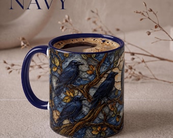 Gothic Raven Stained Ceramic Mug, Witchy Halloween Gothic Coffee Cup, Bird Lover Gift, Halloween Mug, Halloween Gift, Gothic Style Mug