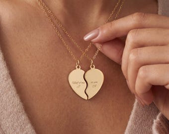 Personalized Break Apart Heart Necklace | Custom Engraved Couple Necklace | Birthday Gift for Her, Mother's Day Gift, Gift for Mom Gift
