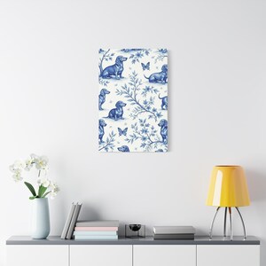 Dachshund Toile de Jouy Canvas Print, French Floral Dog Art 20″ x 30″ (Vertical)