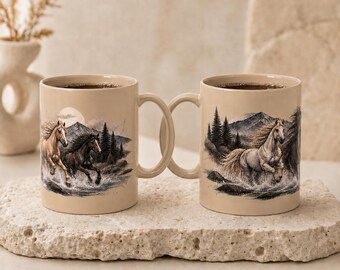 Horse Mug, Galloping Horse Coffee Mug, Horse Lover Gift, Equestrian Gift for Riders, Western Horse Mug, Wild Horse Coffee Cup