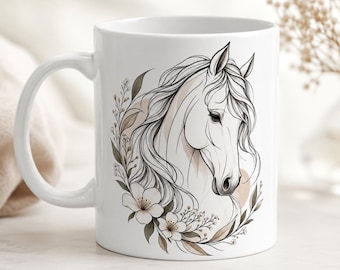 Horse Mug for Women, Floral Horse Coffee Mug, Horse Lover Gift, Equestrian Gift, Cowgirl Mug, Western Horse Gift
