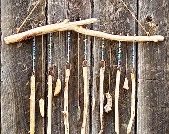 Lake Song Wind Chime #1 | Large Lake Michigan Driftwood Wind Chime | Handmade Coastal Decor | Rustic Garden Chime | One of a Kind Nature Art