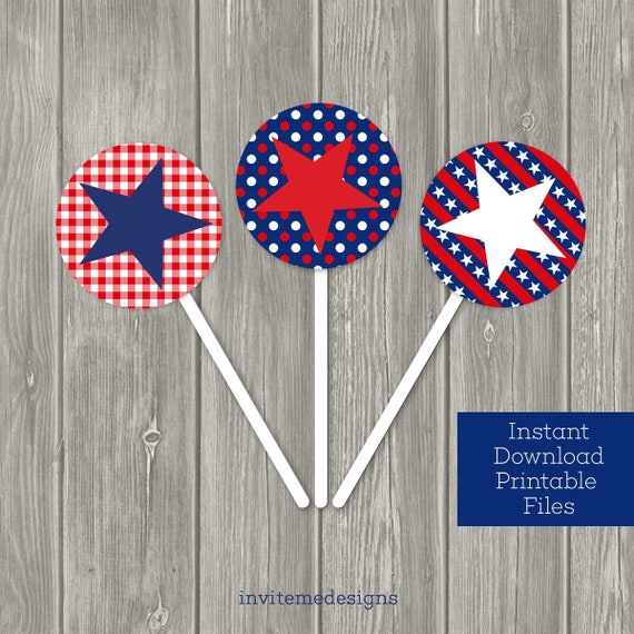 Memorial Day Party Decorations Cupcake Toppers Patriotic Etsy