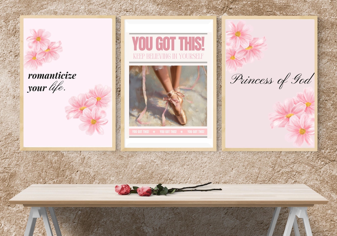 Pink Floral Quotes A4 Wall Art Set – 3 Motivational Prints for Girly ...