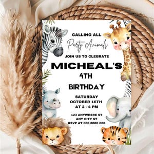 Modello di invito di compleanno Safari modificabile / Modello di invito di compleanno Safari / Modello di invito di compleanno per bambini
