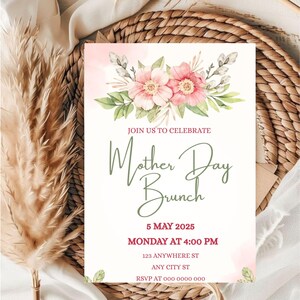 Editable Mother&#39;s Day Brunch Invitation, Printable Mother&#39;s Day Party Invite, Mother&#39;s Day Invitation, Digital Mother&#39;s Day Party Flyer.