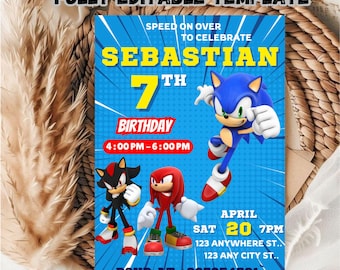Editable Sonic Birthday Party Invitation, Sonic The Hedgehog Birthday Invite, Digital Kids Birthday Party Invitation Template, Sonic Invite.