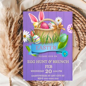 Printable Easter Egg Hunt Party Invitation,Digital Easter Brunch/Dinner Invitation, Party With My Peeps Invite, Editable Easter Party Invite