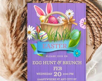 Printable Easter Egg Hunt Party Invitation,Digital Easter Brunch/Dinner Invitation, Party With My Peeps Invite, Editable Easter Party Invite