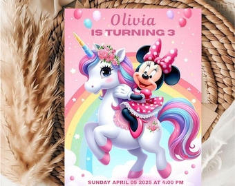 Editable Mickey Mouse Birthday Template, Mickey Mouse Birthday Invite, Mickey 1st Birthday Invitation, Cute Minnie Birthday Invite For Girls