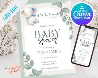 Little Peanut - Babyparty - Gender Neutral Einladung - Bearbeitbarer DIGITALER Download