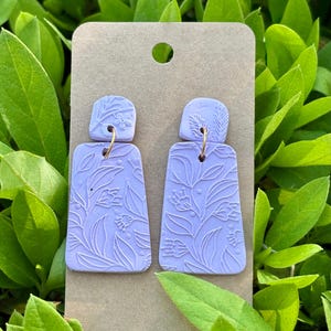 CLAY EARRINGS, Lavender Floral Dangles, Statement, Unique Gift, Handmade Jewelry, Hypoallergenic, Gold Plated, Lightweight