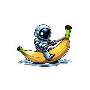 Pegatinas bonitas, divertidas para portátil, robot de dibujos animados montando un plátano, paquete de pegatinas para niños, pegatinas geniales para botellas de agua, decoración para álbumes de recortes, únicas.