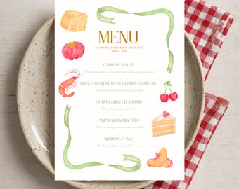 Hand-Painted Watercolor Italian Wedding Menu Template | Fruit & Vegetable | Watercolor Tomato | Canva Menu Template (Digital Download)