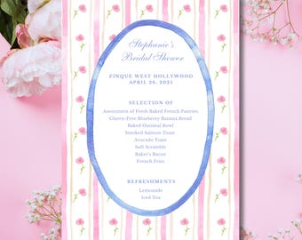 Hand-Painted Watercolor Floral Menu | Cottage Core Bridal Shower | Canva Menu Template (Instant Download)