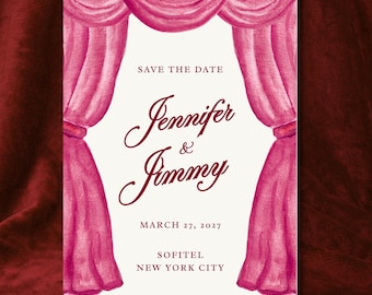 Hand-painted Watercolor Curtain Drapery Invitation Template | Moody Wedding Save the Date | Canva Invitation Template (Digital Download)
