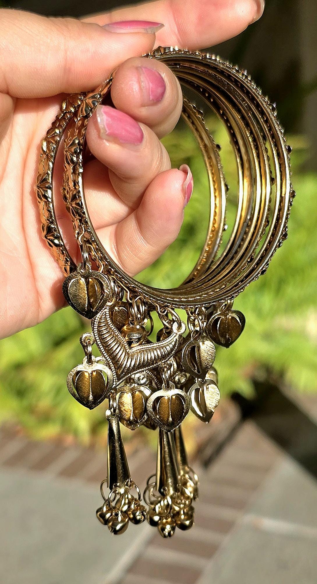 A Set of Antique Brass Gold Bangle Dangling Bracelet - Etsy