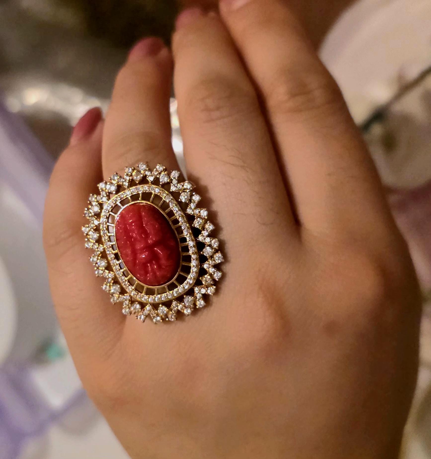 Gold-plated Ganesh Ring With Red Stone & CZ Accents | Adjustable Hindu ...