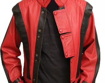 Handmade Mens MJ Thriller Jacket Red Faux Leather Inspired by Michael | Mens Halloween Cosplay Costume Party Wear | Gifts for Him