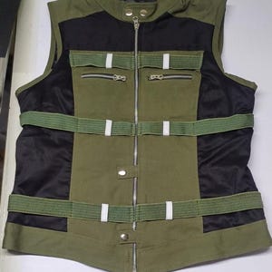 Handmade Womens Black Cotton Widow Vest Halloween Cosplay Costume in Green & Black