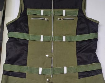Handmade Womens Black Cotton Widow Vest Halloween Cosplay Costume in Green & Black