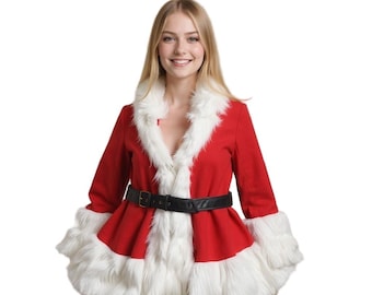 Handmade Martha May Whovier How The Grinch Stole Christmas Costume with Hat | Women's Santa Coat in Faux Shearling