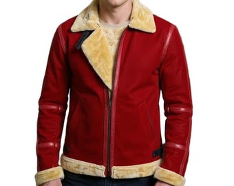 Handmade B3 Bomber Red Suede Leather Jacket Inspired by Ryan Reynolds in Spirited | 100% Genuine High Quality Suede Leather Jacket