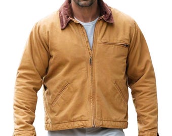 Handmade Mens Jack Casual Brown Cotton Jacket with Soft Dark Brown Collar | Reacher Style Men&#39;s Jacket Inspired by Alan