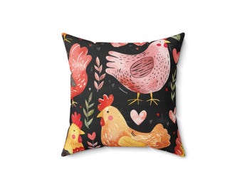 Chicken Lover Pillow, Farmhouse Decor Accent Cushion, Animal Print Sofa Throw, Country Home Gift, Rooster Farm Pillow Cover