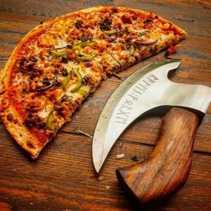 Viking Pizza Cutter Axe | Hand Forged Bearded Camping Axe | Unique Pizza Chef Gift for Pizza Lovers Him And Her, Anniversary & Birthday Gift