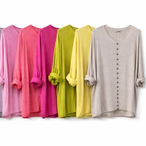 Made in Italy V-Neck Blouse: Relaxed Fit Button Front Top