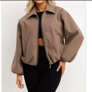 Oversized Zip Bomber Jacket, Balloon Sleeve Streetwear, UK 8-16