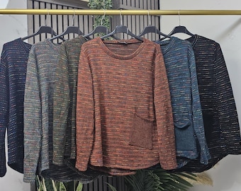 Damen Strickpullover | Einheitsgröße 21–46 | Weicher Acryl-Pullover mit Tasche | Damen Winter Top | Lässiger Warmer Strick Pullover