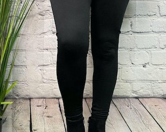 High Rise Fleece Lined Leggings | Satin Finish, One Size Fits 8-16