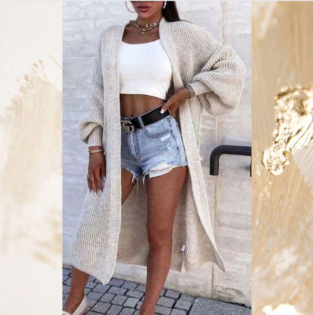 Cardigan In Maglia Grossa Blu, Maglione In Lana Galaxy, Maniche A Palloncino - Italia - Foto 4