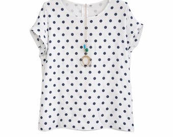 Polka Dot Cotton Tunic Top with Necklace – Loose Fit Summer Blouse