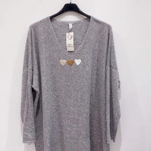 Heart Print V Neck Jumper | Drop Shoulder Knit Sweater | One Size 8-18 | Made in Italy | Ladies Sweater | Cozy Fall Winter Top| Women Jumper