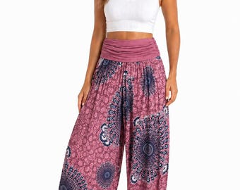 Pantalon harem bohème décontracté | Pantalon doux et léger à imprimé mandala | Taille unique (UK 8-16)