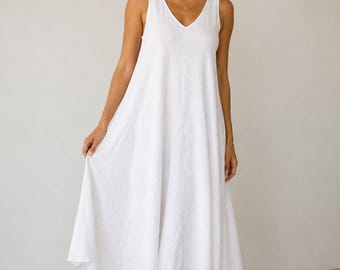 Italian 100% Cotton Maxi Dress | Women’s Sleeveless Swing Dress | Oversized Summer Dress | Boho Cotton Dress