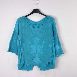 Ladies Handmade Cotton Tunic Top | Boho Italian Top || Embroidered Scallop Hem | One Size Fits 8-16 Ladies top |  Women Casual Work Top |