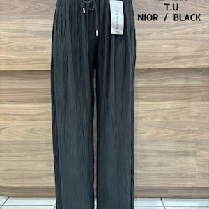 Ladies Wide Leg Palazzo Crushed  Trousers women Pant Elasticated Bottom Pants Women&#39;s wide leg palazzo pants, high waist, one size 8-16